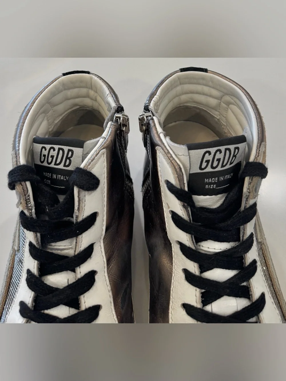 Golden Goose Size 36 US 6 Slide distressed Leather And Lurex High Top Sneakers